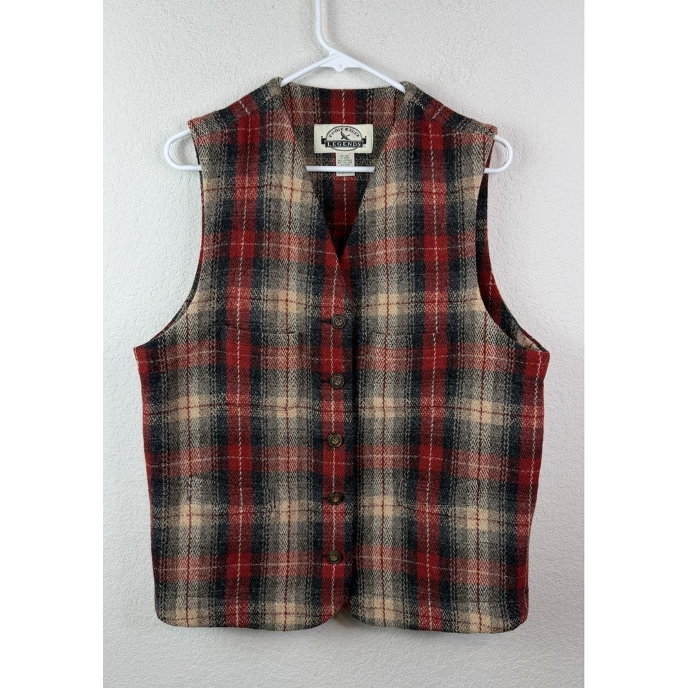 Vtg Eddie Bauer Legends Wool Blend Plaid Vest Women's M Y2K Preppy Academia